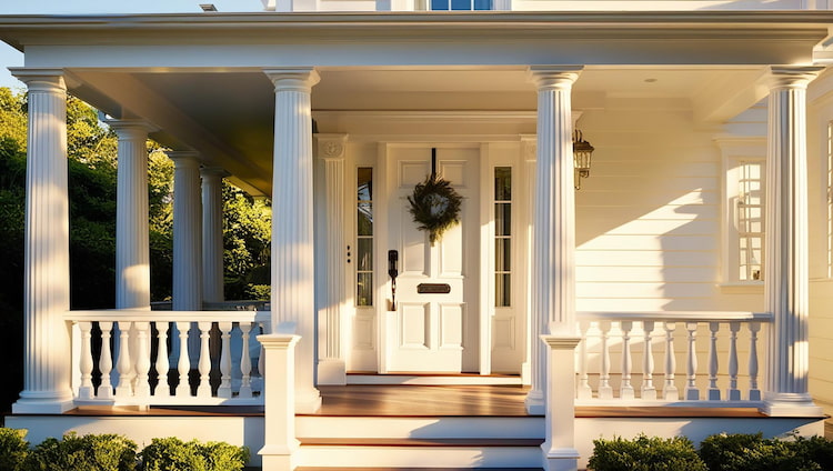 a view of a house's porch columns