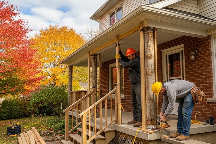 reinforcing base, one of cost factors in porch column replacement