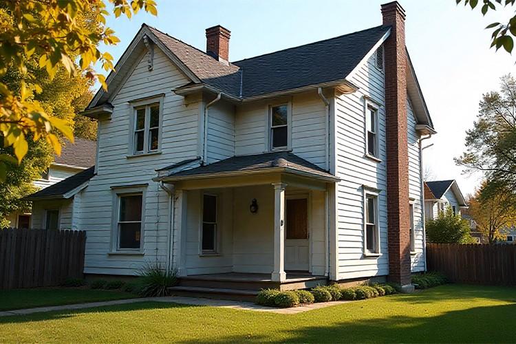Freshly painted older home with clean siding and a smooth, even exterior finish.