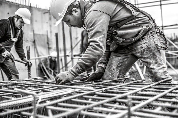 workers create reinforced concrete for earthquake resistant structural columns