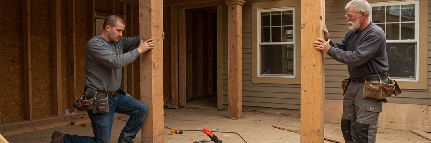 two workers changing columns because of the importance of column replacement in home safety