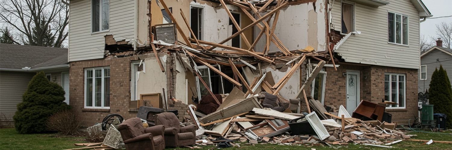 a house is destroyed because of columns collapse